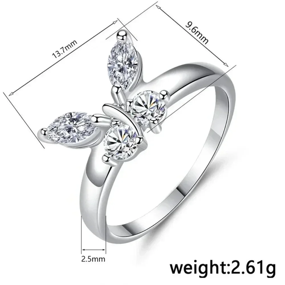 Sweet Refine Butterfly Crystal Simple Fashion Silver Rings for Women, MARR9173